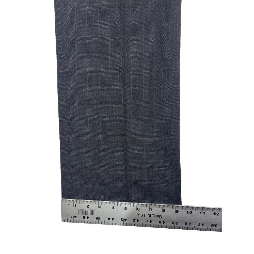 vtg 90s USA Made 42L 34x33 Charcoal Windowpane Check 2pc Pant Suit Wool Pleated